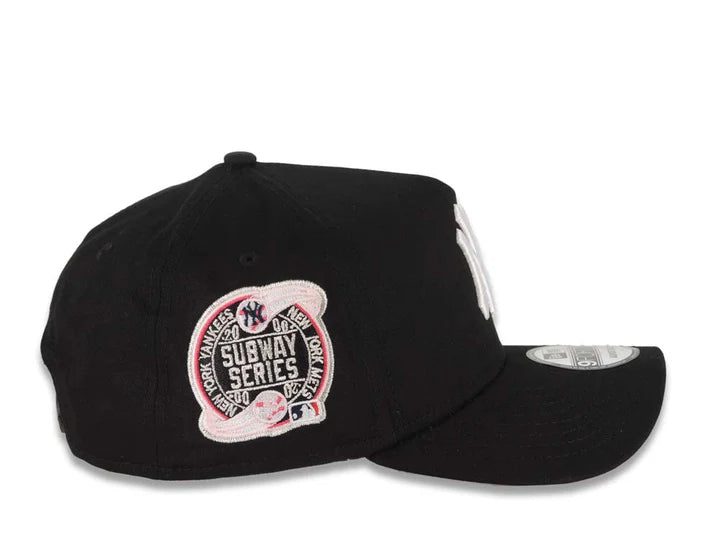 New Era Yankees 9FORTY A-Frame Cap Black – White Logo, Rose Detail, 2000 Subway Series Patch, Pink Undervisor