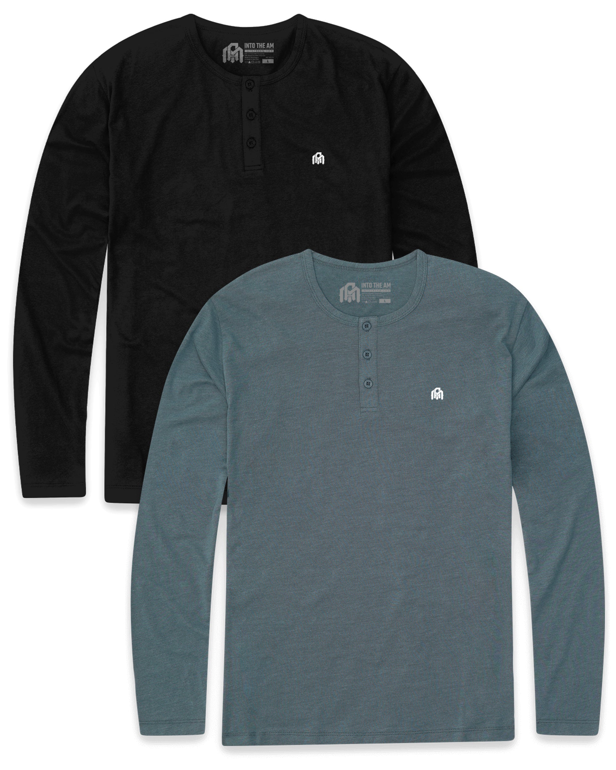 2 Pack Long Sleeve Henley Tee - Branded