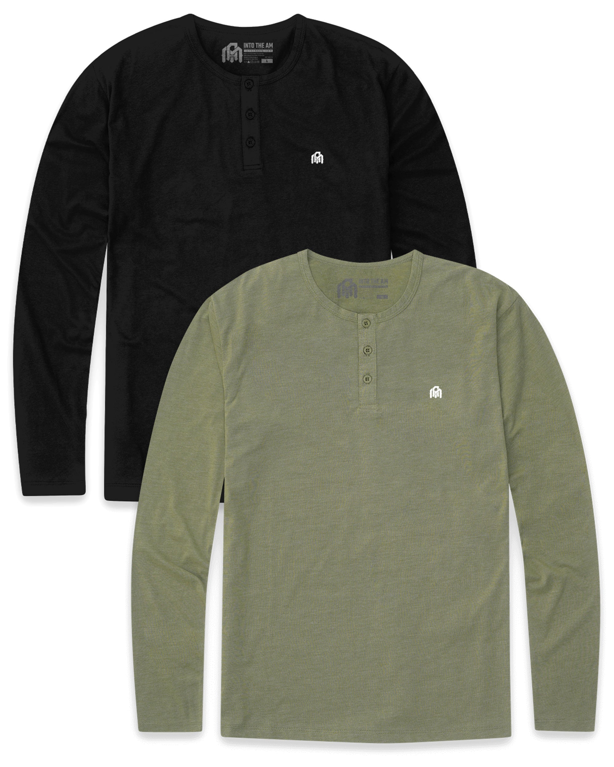2 Pack Long Sleeve Henley Tee - Branded