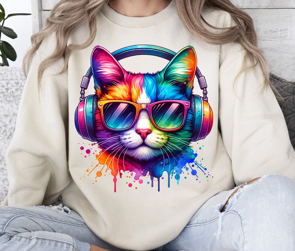 Colorful Cat PNG Sublimation Design
