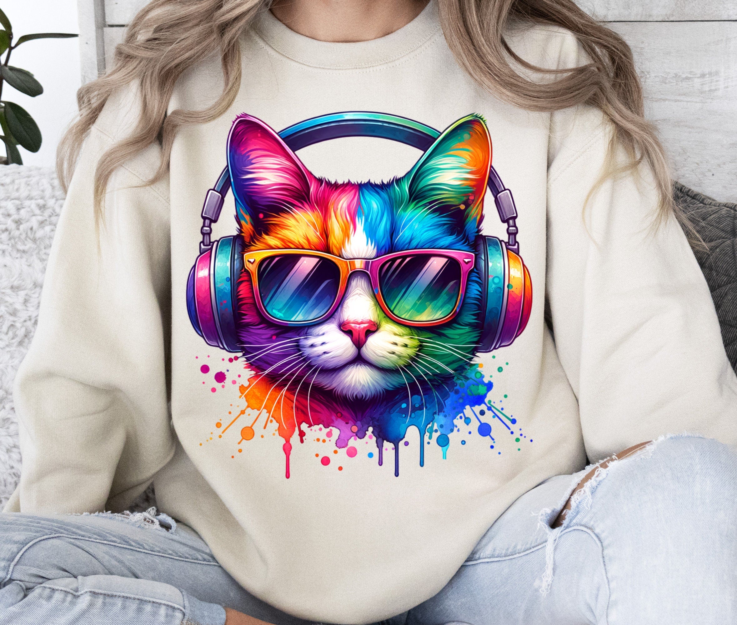Colorful Cat PNG Sublimation Design