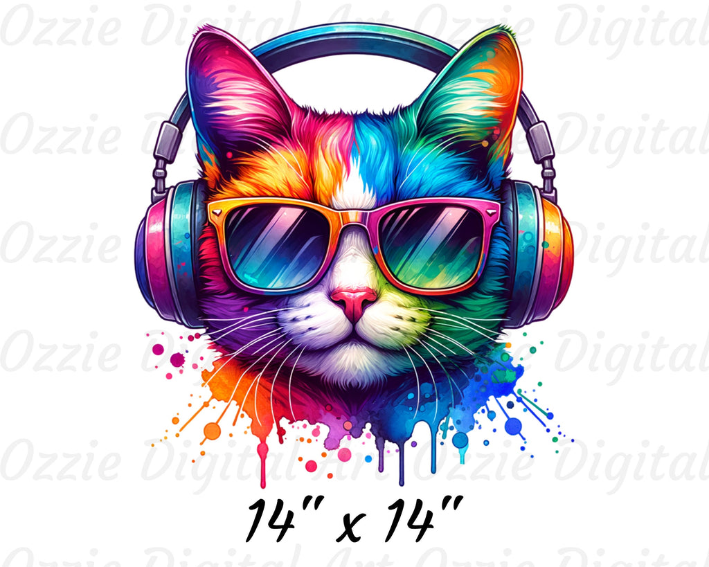 Colorful Cat PNG Sublimation Design