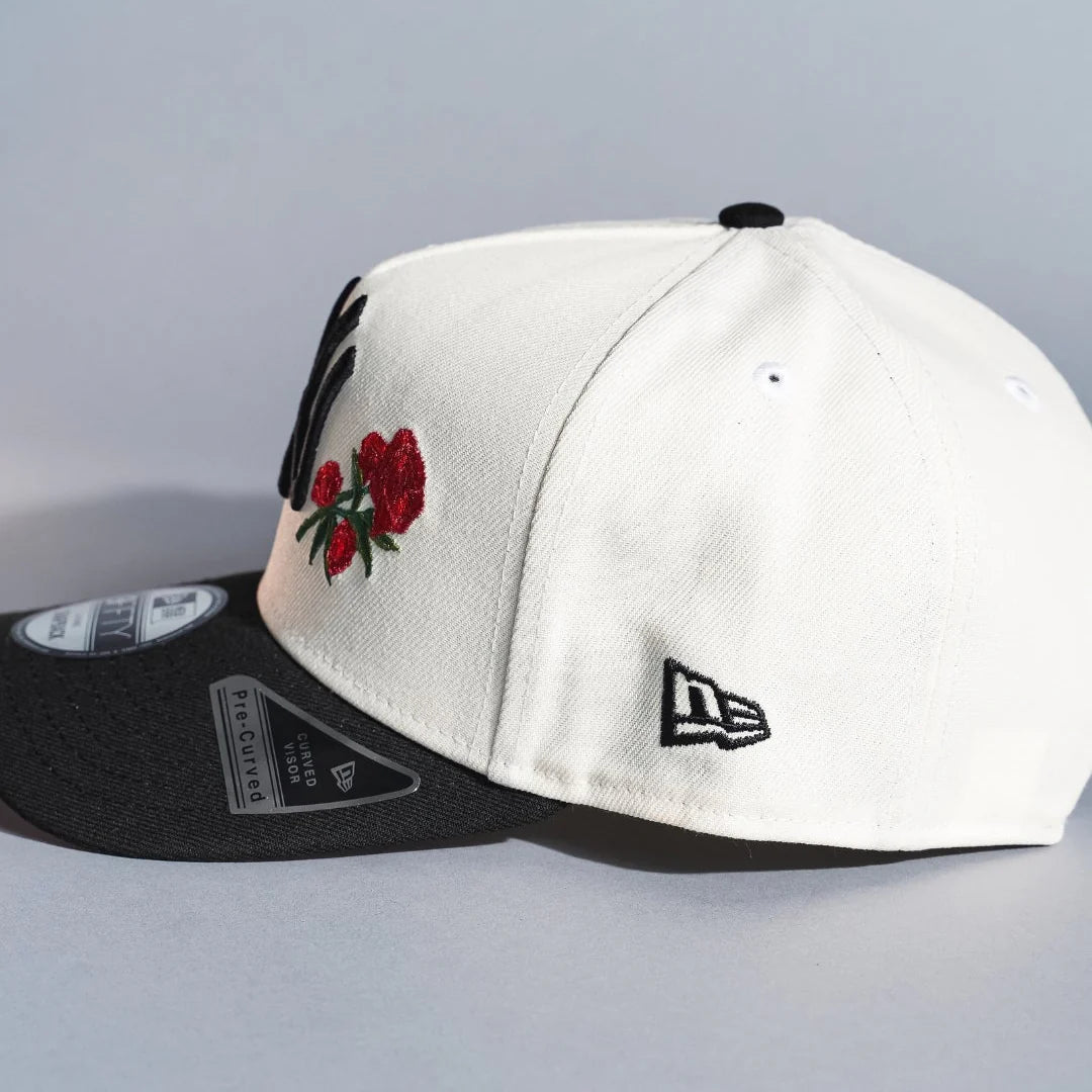 New Era Yankees 9FIFTY Cap Cream & Black – Rose Embroidered Hat with World Series Patch