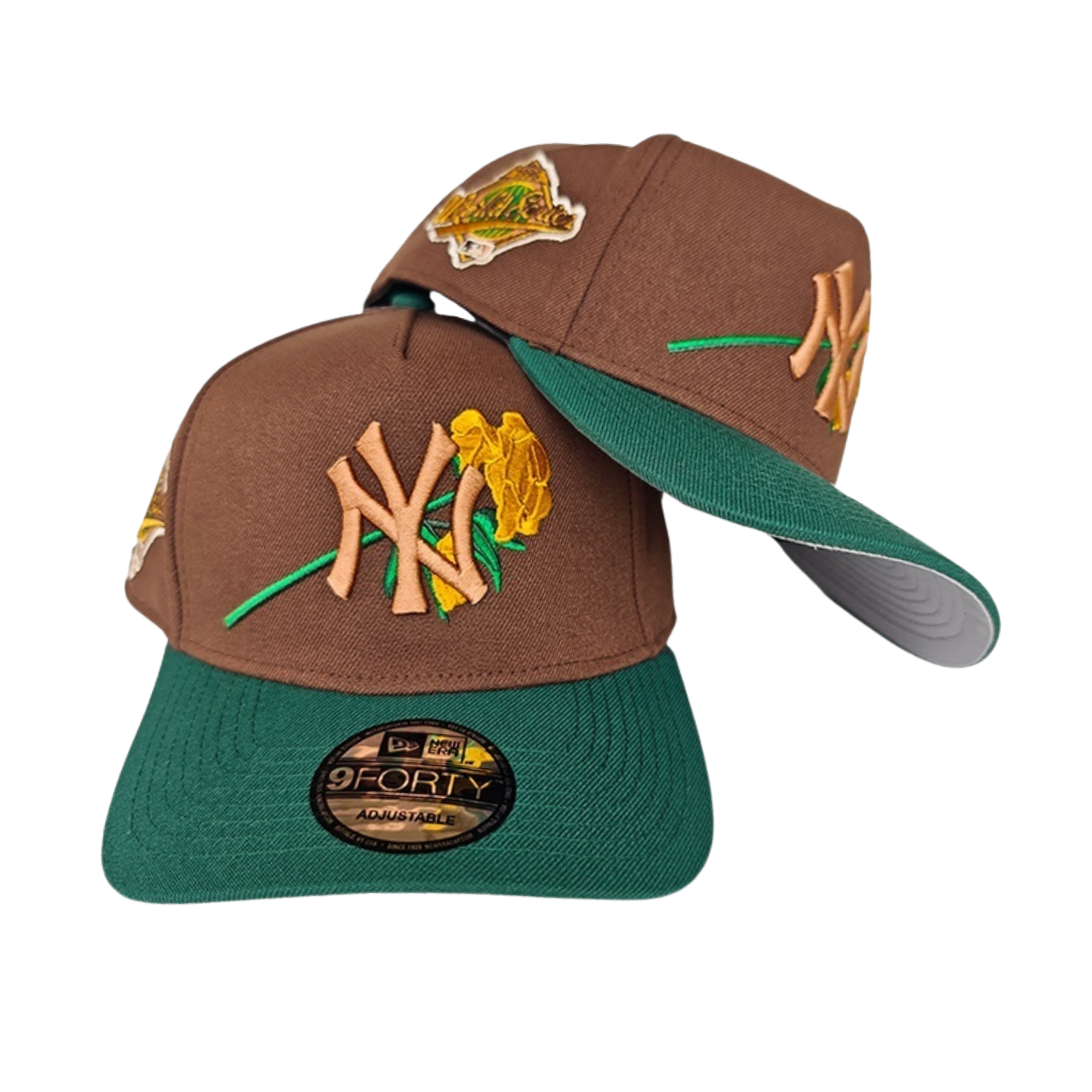 NY Yankees 1999 World New Era 9FIFTY Snapback Hat A Frame Brown Green Yellow Rose World Ser