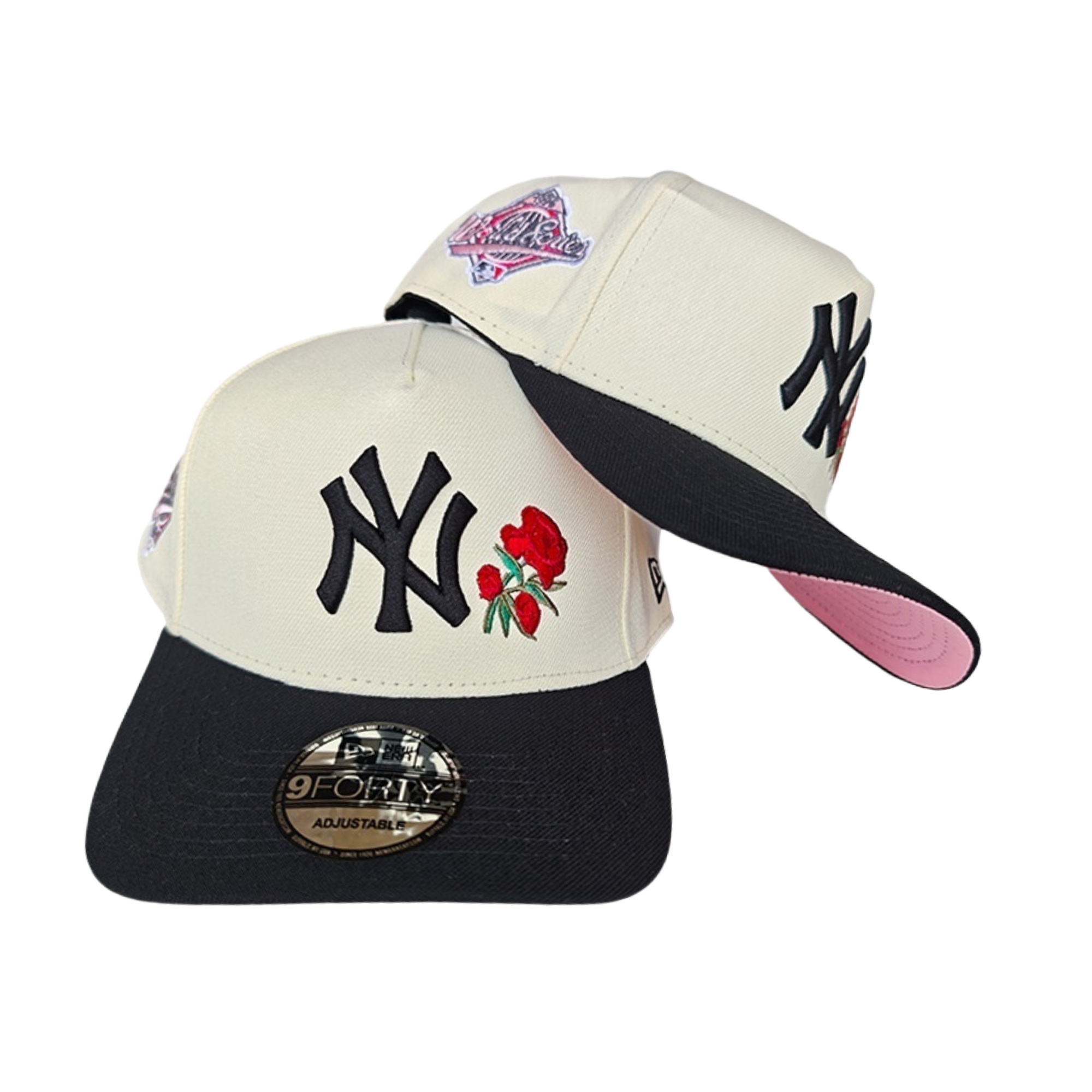 New Era Yankees 9FIFTY Cap Cream & Black – Rose Embroidered Hat with World Series Patch
